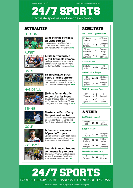 Réalisation : Newsletter de 24/7 SPORTS