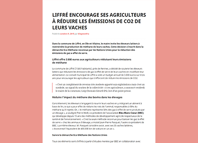 Réalisation : Liffré encourage ses agriculteurs à réduire es émissions de CO2 de leurs vaches